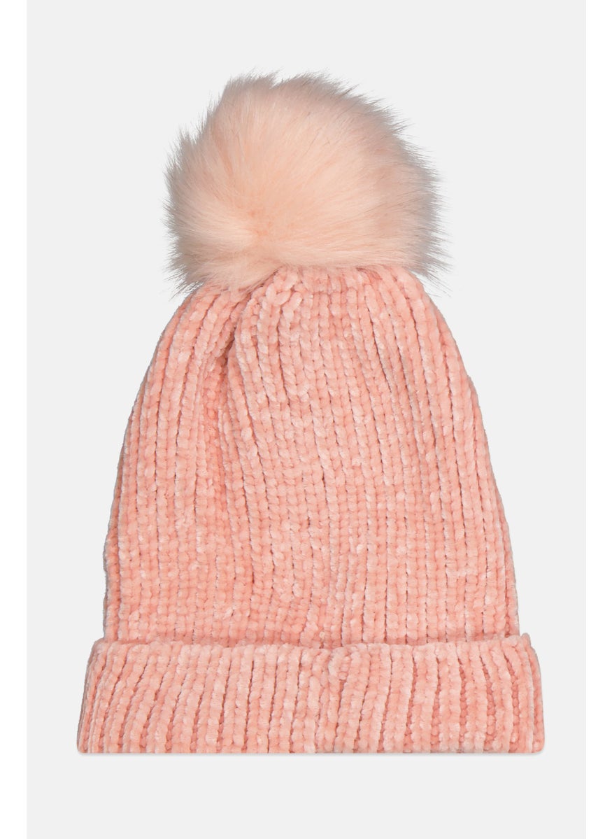 Women Brand Logo Beanie Cap, Peach