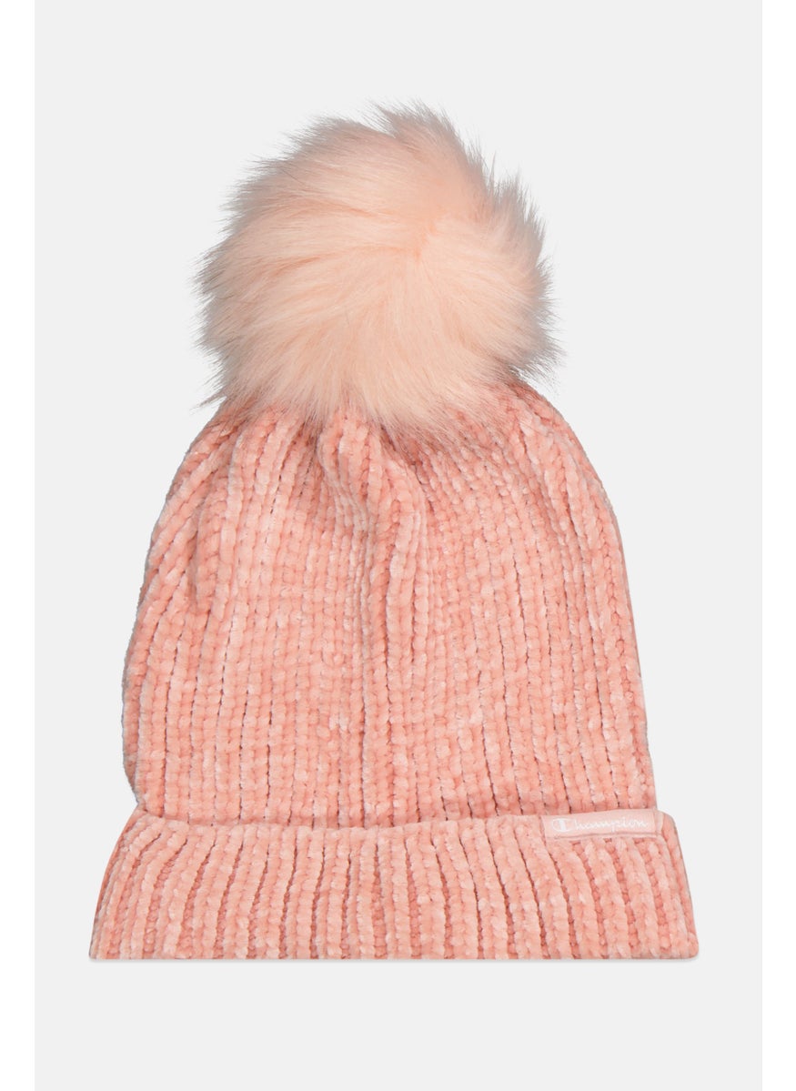 Women Brand Logo Beanie Cap, Peach