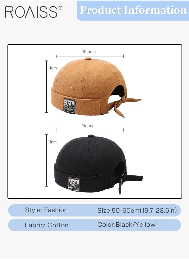 2 Pcs Adult Brimless Hat, Hip Hop Hat Adjustable Doceker Cap Roll Cuff Retro Brimless Soft Beanie Sailor Hat for Men Women