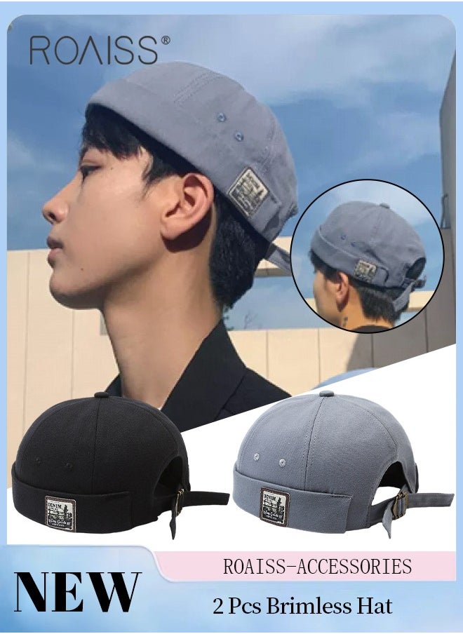 2 Pcs Adult Brimless Hat, Hip Hop Hat Adjustable Doceker Cap Roll Cuff Retro Brimless Soft Beanie Sailor Hat for Men Women