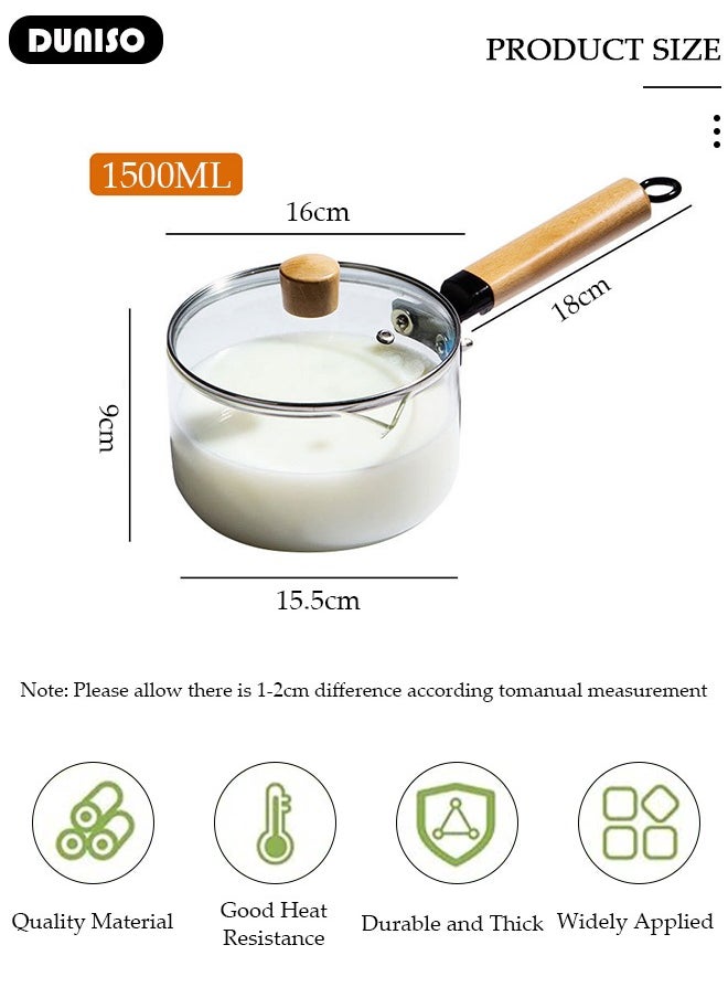 Glass Pot for Cooking on Stove Kitchen Glass Cookware Clear Cooking Pot with Lid Handle,Simmer Saucepan Resistant Safe for Pasta Noodle Soup Milk Baby Food