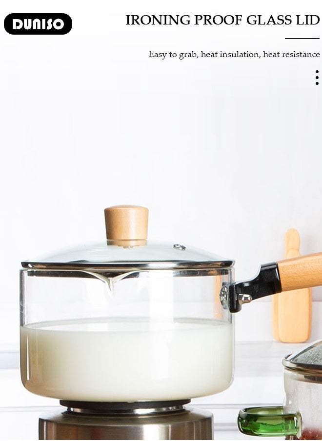 Glass Pot for Cooking on Stove Kitchen Glass Cookware Clear Cooking Pot with Lid Handle,Simmer Saucepan Resistant Safe for Pasta Noodle Soup Milk Baby Food