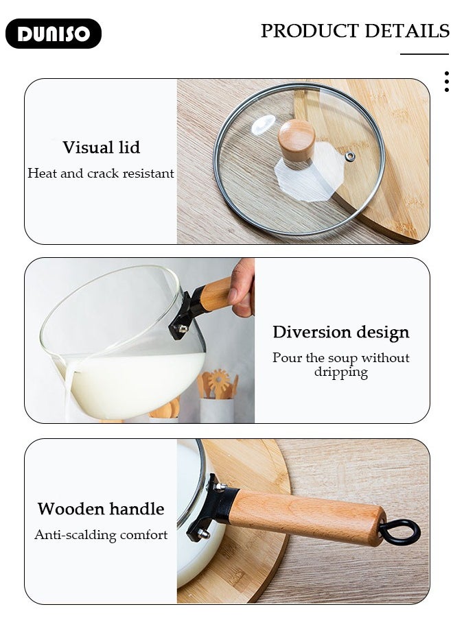 Glass Pot for Cooking on Stove Kitchen Glass Cookware Clear Cooking Pot with Lid Handle,Simmer Saucepan Resistant Safe for Pasta Noodle Soup Milk Baby Food