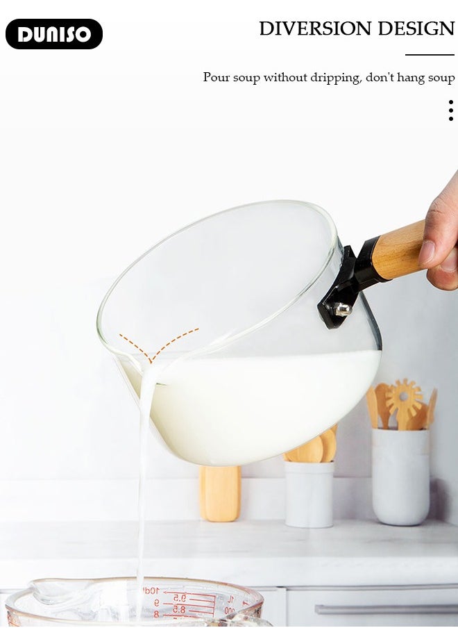 Glass Pot for Cooking on Stove Kitchen Glass Cookware Clear Cooking Pot with Lid Handle,Simmer Saucepan Resistant Safe for Pasta Noodle Soup Milk Baby Food