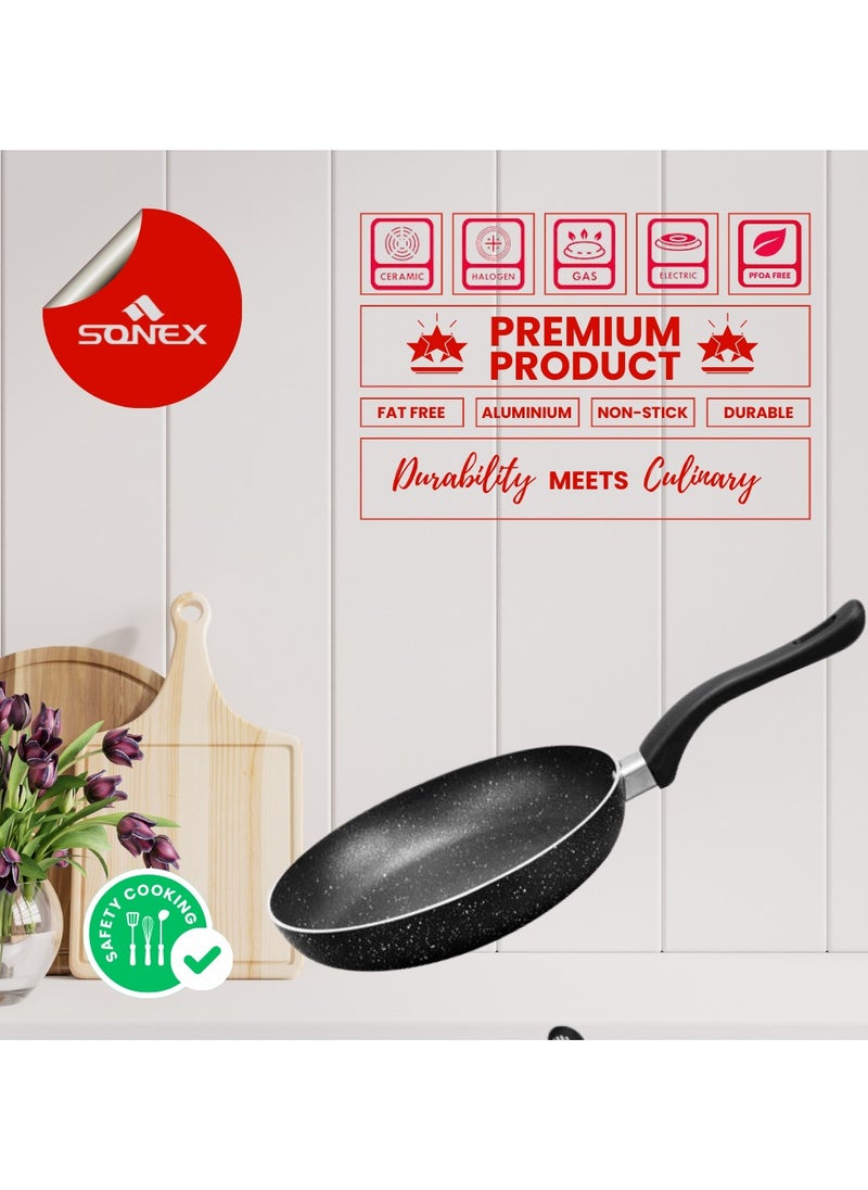 Sonex Non Stick Classic Frying Pan in Black, Dia 28, Capacity 2.5 Ltr,Depth 4.5 cm, Never Stick Granite Coating With Heat Resistant Handle,Ideal For Quick Frying And Sauteing,PFOA Free Healthy Cooking