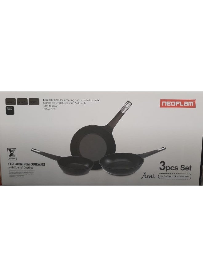 Tily 3 Pieces Set 1 Wok 26 Cm 2 Frypan 20 24 Cm Black 26 cm, 20 cm, 24 cm