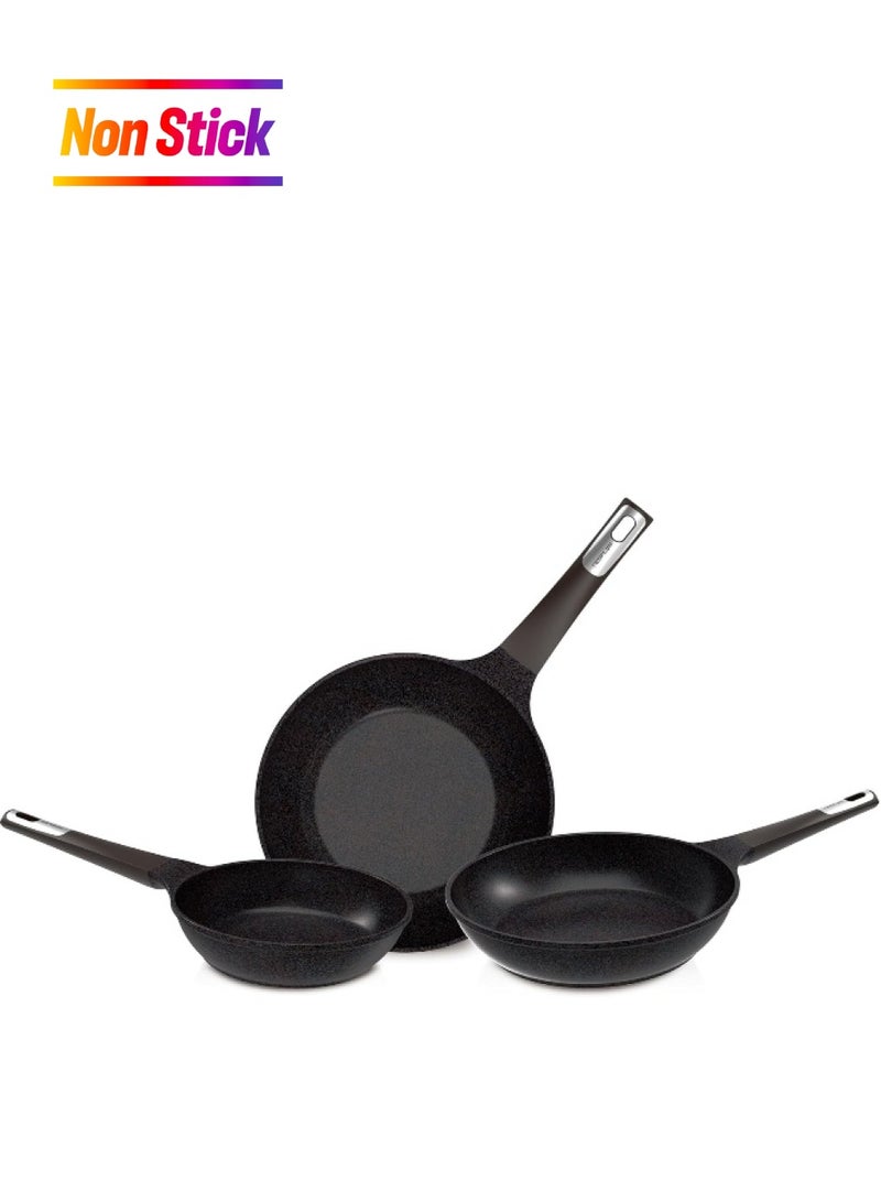 Tily 3 Pieces Set 1 Wok 26 Cm 2 Frypan 20 24 Cm Black 26 cm, 20 cm, 24 cm