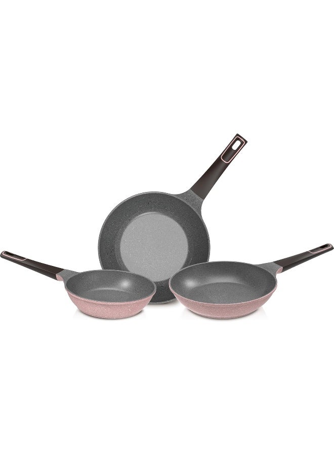 Tily 3 Pieces Set 1 Wok 26 Cm 2 Frypan 20 24 Cm Pink Marble 26 cm, 20 cm, 24 cm