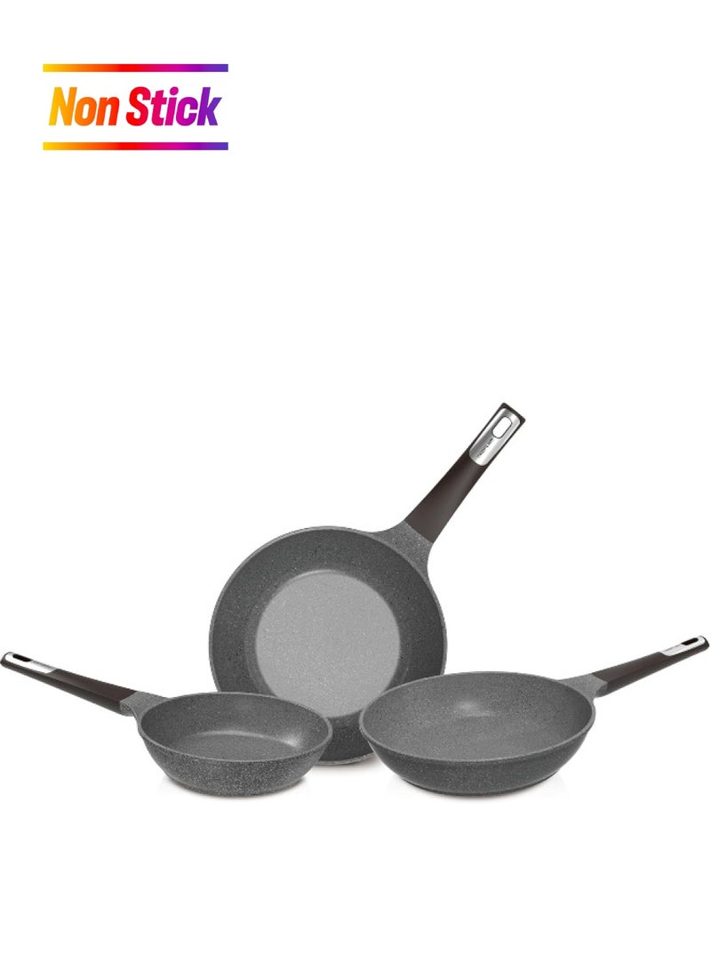 Tily 3 Pieces Set 1 Wok 26 Cm 2 Frypan 20 24 Cm Gray 26 cm, 20 cm, 24 cm