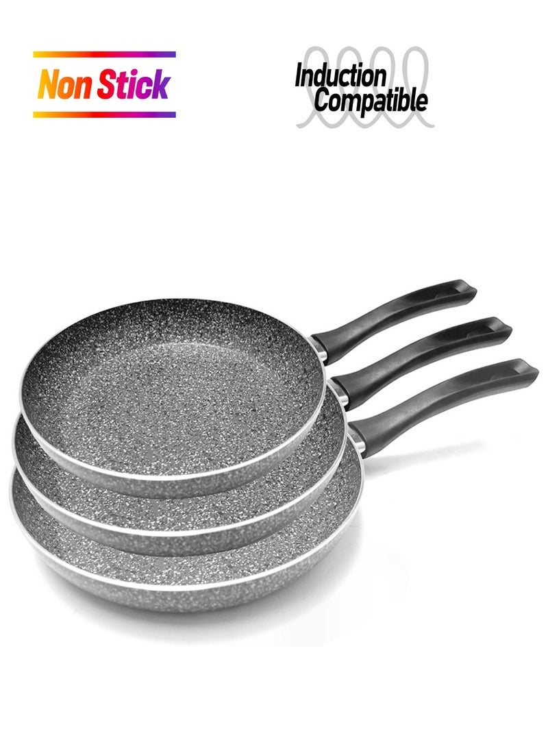 3pc Frypan Set – Granite Surface with Ergonomic Handle 18CM, 22CM, 26CM