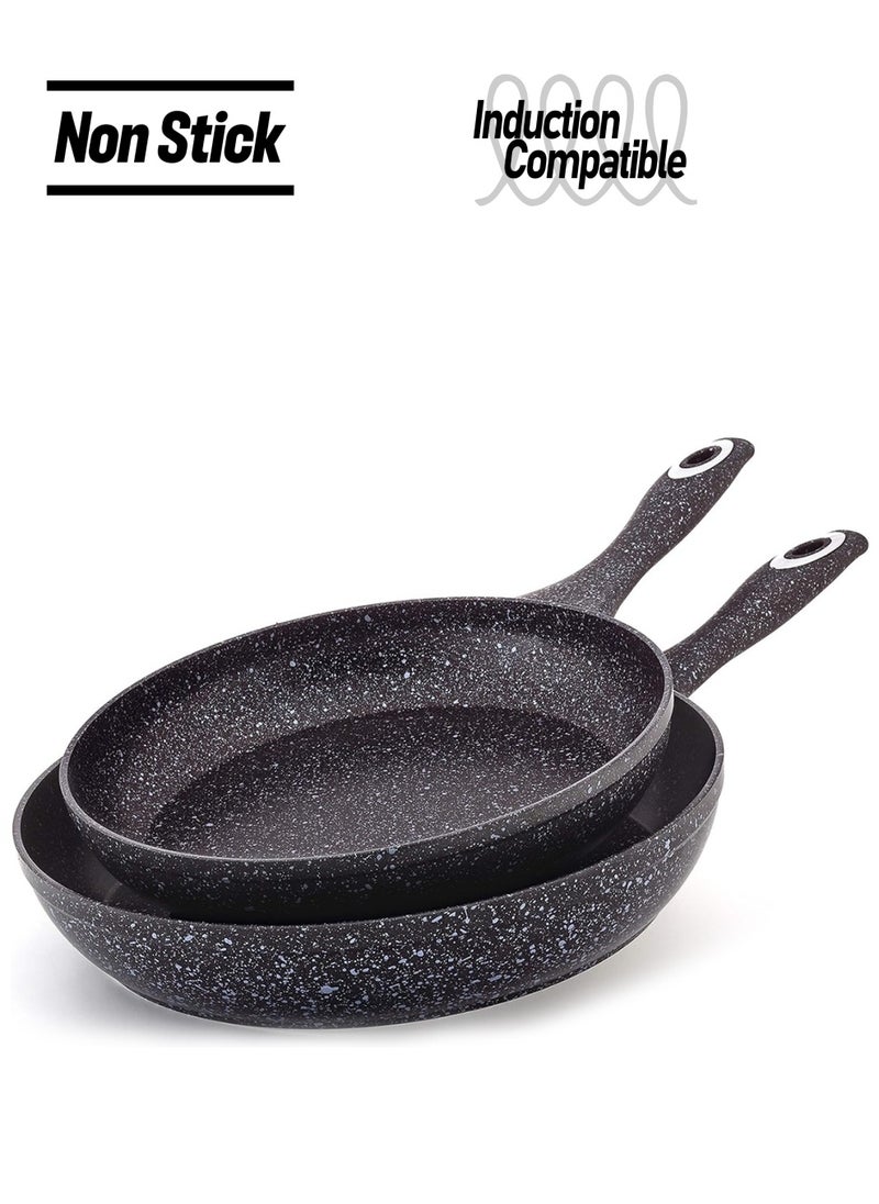 StoneCo Frypan Set – 2PC (24cm & 28cm) Durable Granite Coating Compatible with All Stovetops