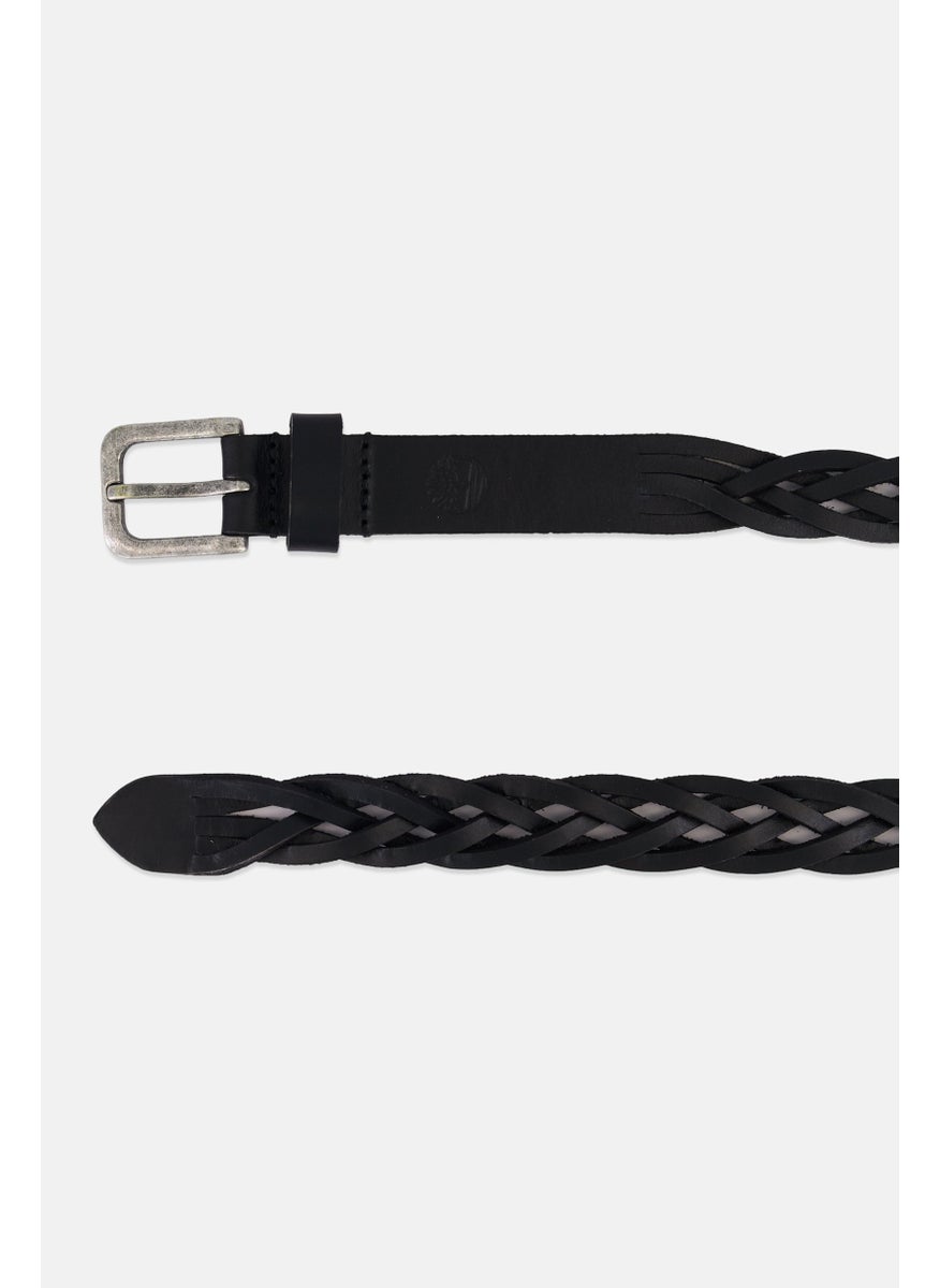 Women Leather Braided Belt, Black