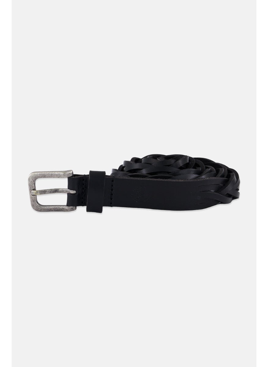 Women Leather Braided Belt, Black