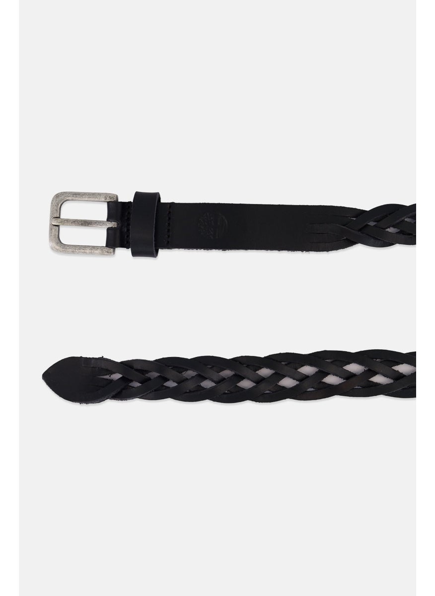 Women Braided Leather Belt, Black