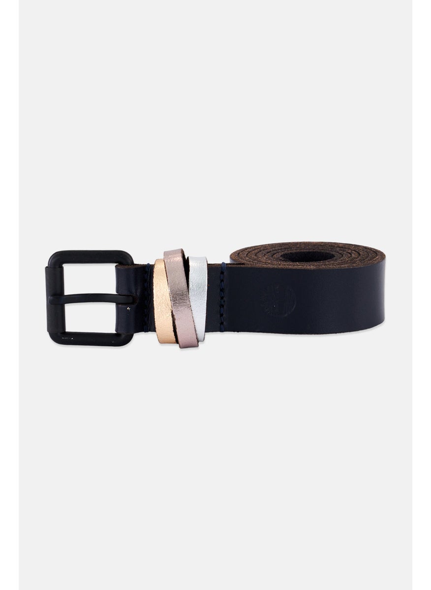 Women Plain Cross Keeper Leather Belt, Midnight Blue