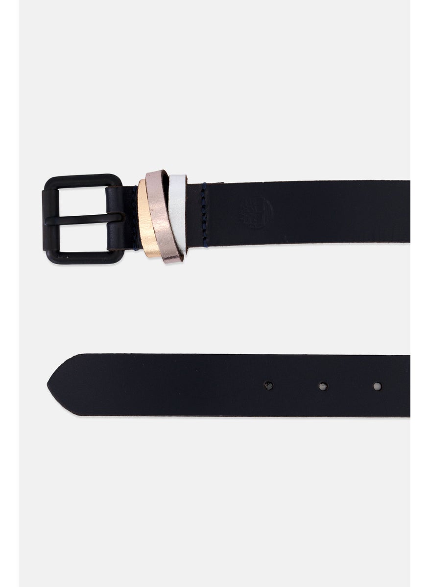 Women Plain Cross Keeper Leather Belt, Midnight Blue