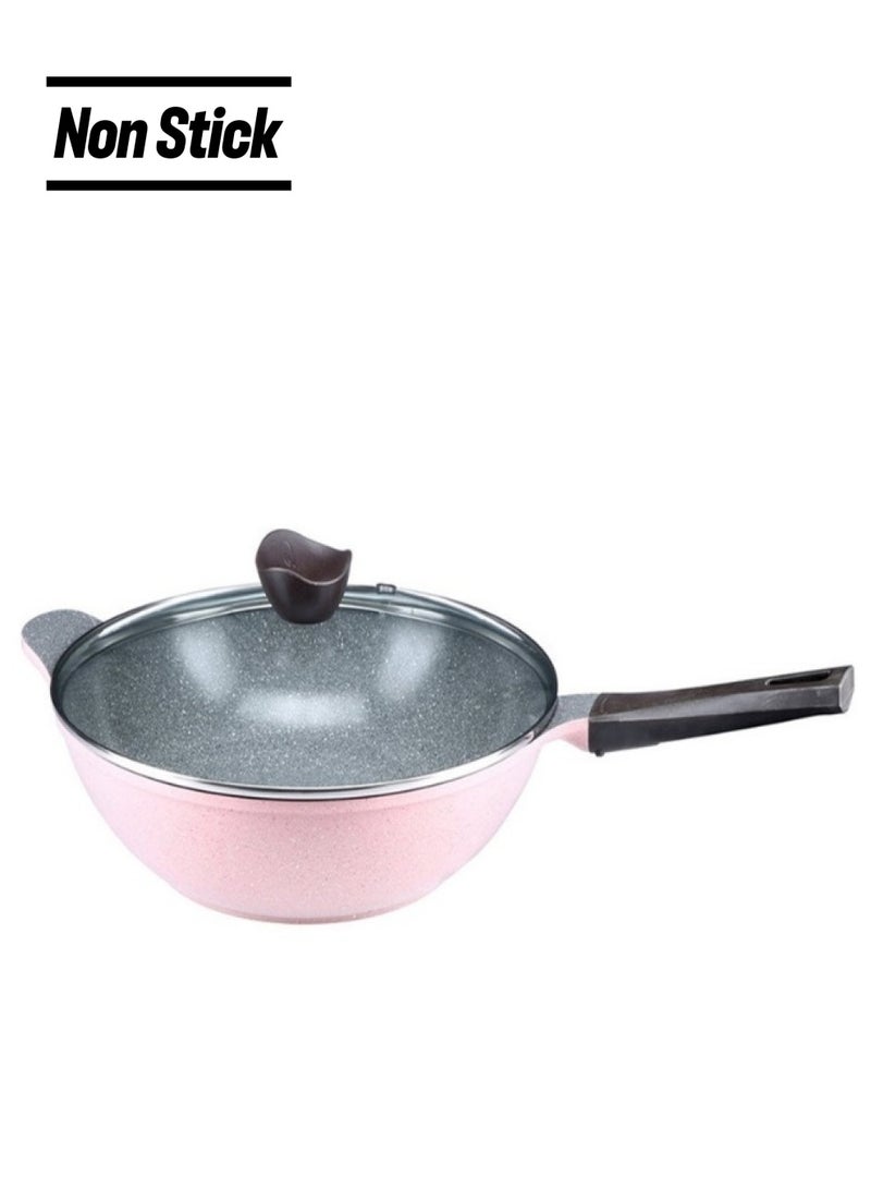 Mitra Wok 34 Cm With Handle Glass Lid Pink 34 cm