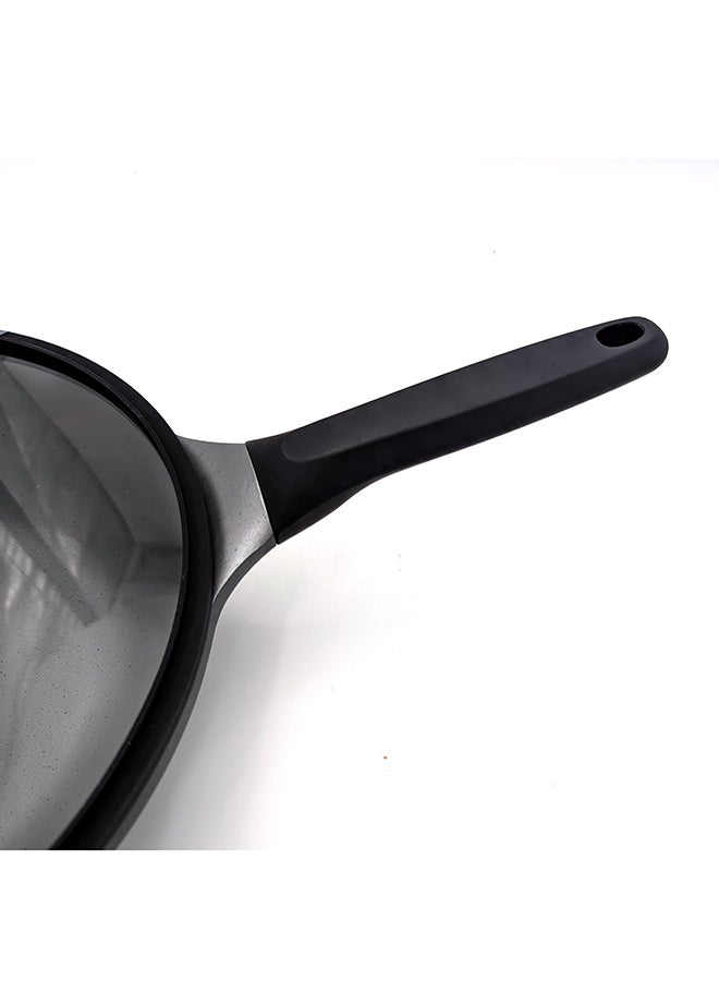 Prestige Essential Cast Aluminum Black 28Cm Wok With Glass Lid | Non Stick Induction-Based Wok Pan With Lid Black 28Cmcm