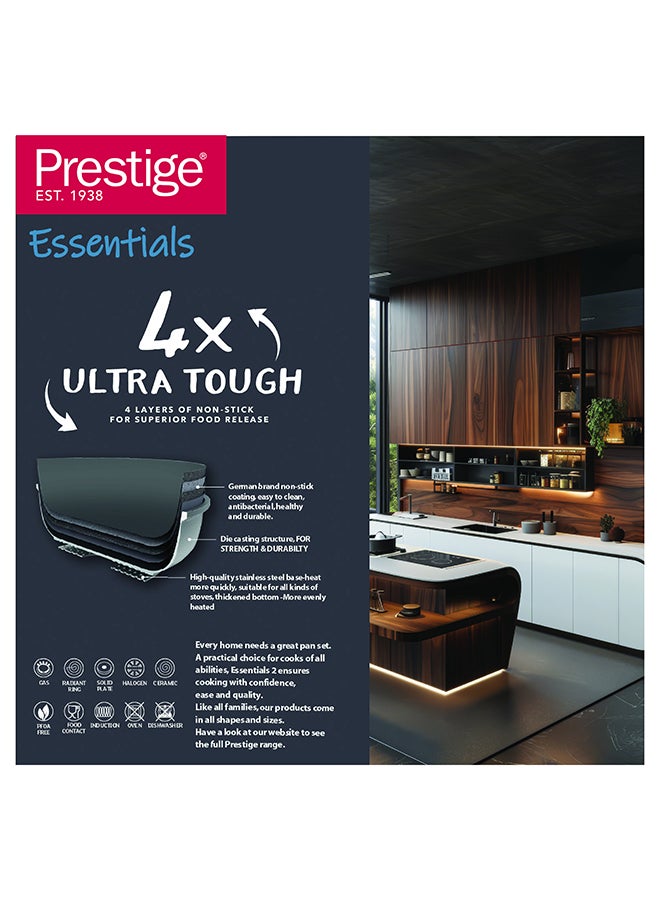 Prestige Essential Cast Aluminum Black 28Cm Wok With Glass Lid | Non Stick Induction-Based Wok Pan With Lid Black 28Cmcm