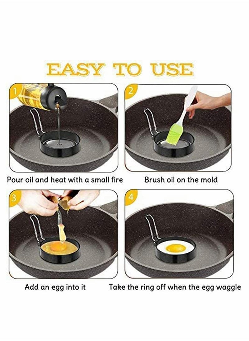 Egg Ring Mold 4 Pack Stainless Steel Non-Stick Metal Circle Shaper Round Egg Cooker Rings Maker Set For Frying Mcmuffin Shaping Eggs Sandwiches With Silicone Brush S-Shaped Hook Oven Glove