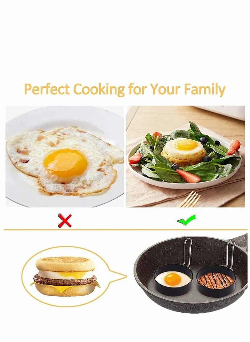 Egg Ring Mold 4 Pack Stainless Steel Non-Stick Metal Circle Shaper Round Egg Cooker Rings Maker Set For Frying Mcmuffin Shaping Eggs Sandwiches With Silicone Brush S-Shaped Hook Oven Glove