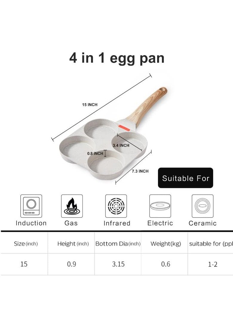 SYOSI 4-Cup Egg, Pan Omelette Pan, Stone Coating Cook ware Frying Pancake Pan for Breakfast, Cookware Suitablefor all Stove 7.3 inch (Beige)