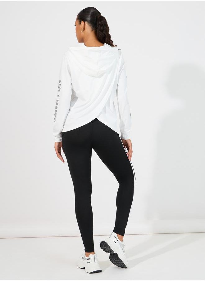Arm Faded Text Effect Detail Deep Hem Back Hooded Top & Leggings Set