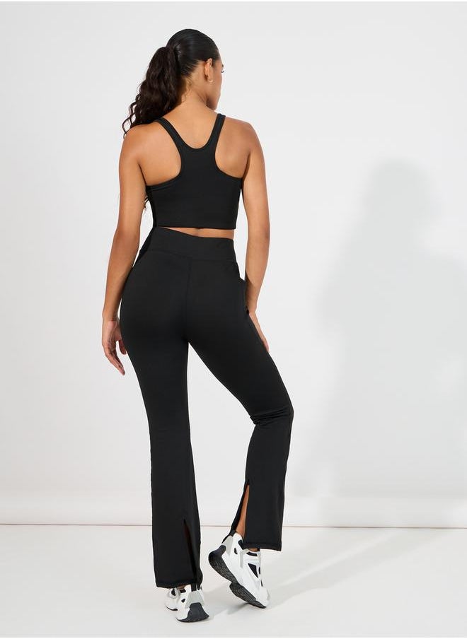 Racerback Sports Bra & Back Split Flared Leggings Set