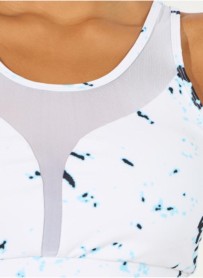 Tie Dye Contrast Stitch Detail Mesh Insert Sports Bra & Mesh Pocket Leggings Set