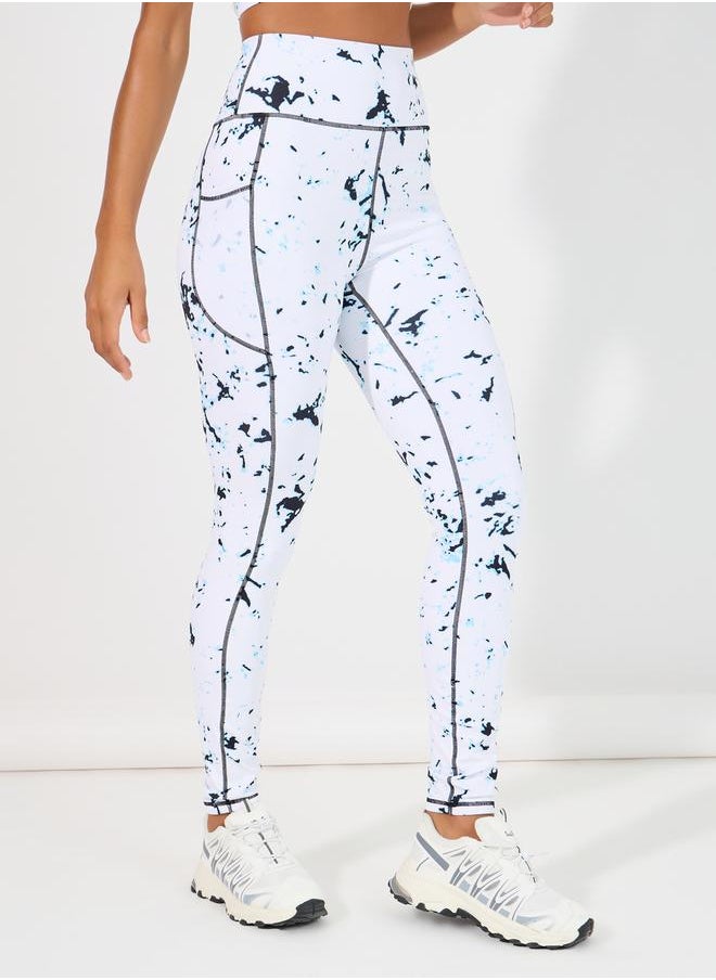 Tie Dye Contrast Stitch Detail Mesh Insert Sports Bra & Mesh Pocket Leggings Set