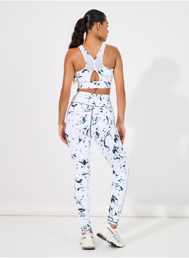 Tie Dye Contrast Stitch Detail Mesh Insert Sports Bra & Mesh Pocket Leggings Set