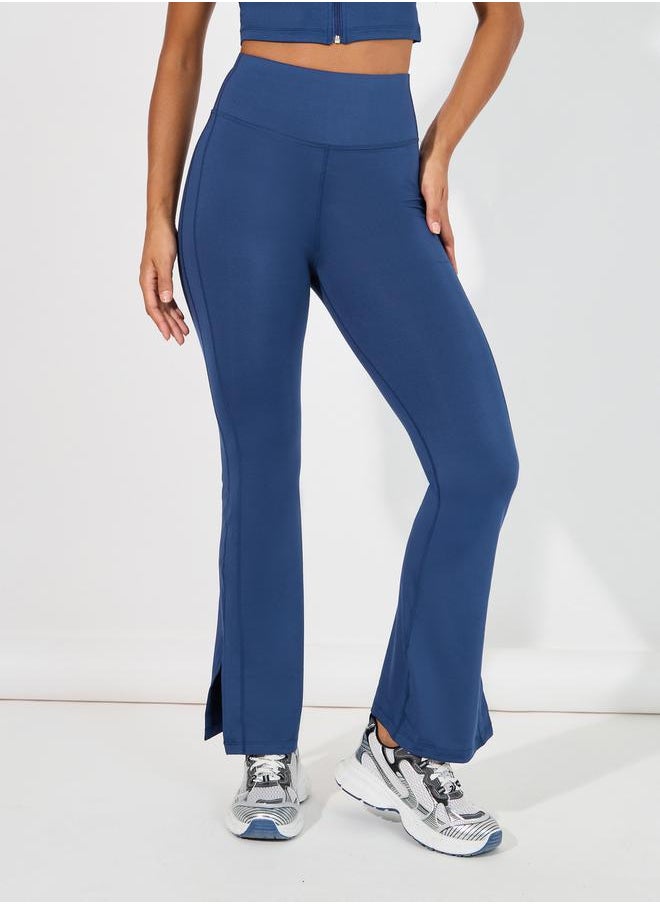Overall Tonal Stitch Detail Zip Up Longline Sport Bra & Flared Leggings Set