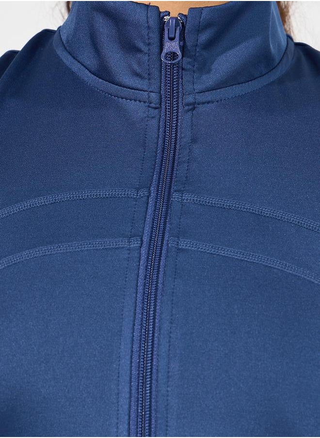 Overall Tonal Stitch Detail Zip Up Longline Sport Bra & Flared Leggings Set