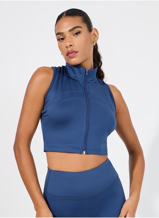 Overall Tonal Stitch Detail Zip Up Longline Sport Bra & Flared Leggings Set