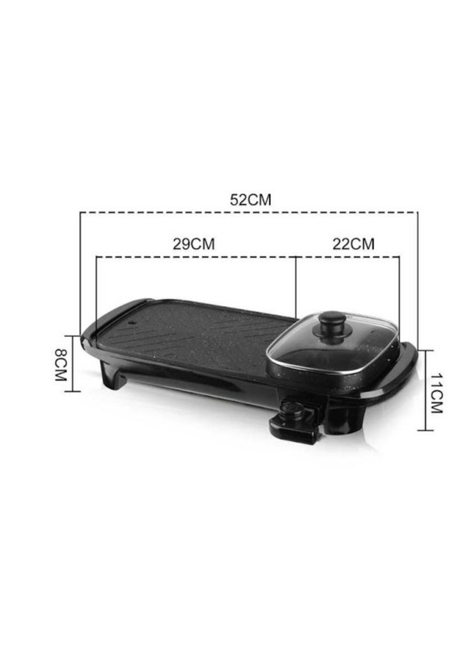 2 In 1 Multifunctional Smokeless Non-stick Layer Electric BBQ Grill Baking Pan& Hot Pot With Oil Box
