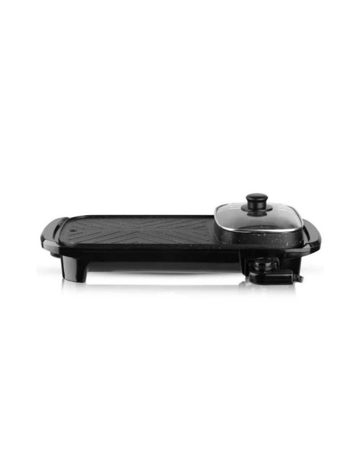 2 In 1 Multifunctional Smokeless Non-stick Layer Electric BBQ Grill Baking Pan& Hot Pot With Oil Box
