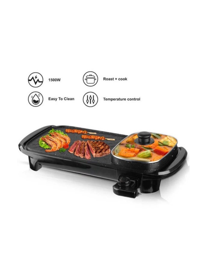 2 In 1 Multifunctional Smokeless Non-stick Layer Electric BBQ Grill Baking Pan& Hot Pot With Oil Box