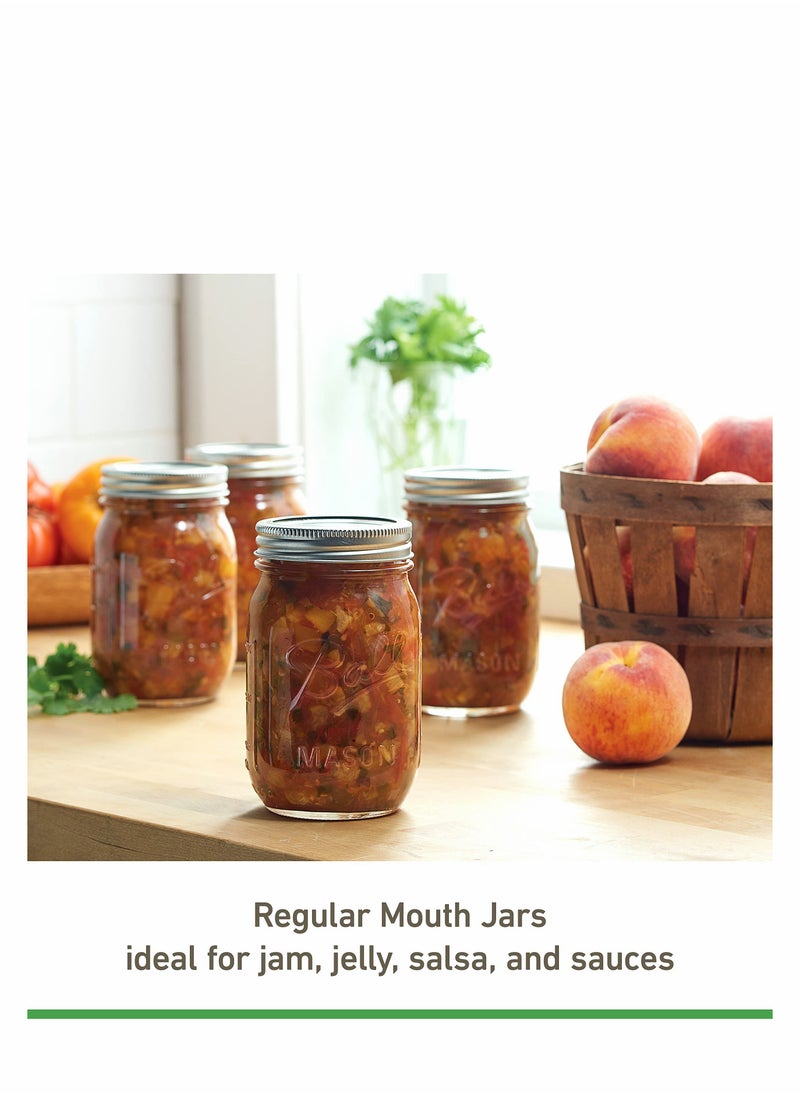 Ball Wide Mouth Jars (16 oz/Capacity) [6 Pack] with Airtight lids and Bands. For Canning, Fermenting, Pickling, Decor - Freezing, Microwave And Dishwasher Safe