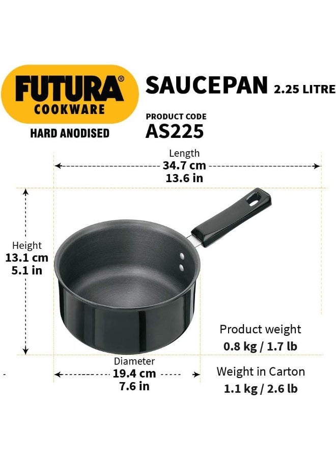 Futura Hard Anodised Saucepan Without Lid 3.25Mm Thick 2.25 Litre s Black