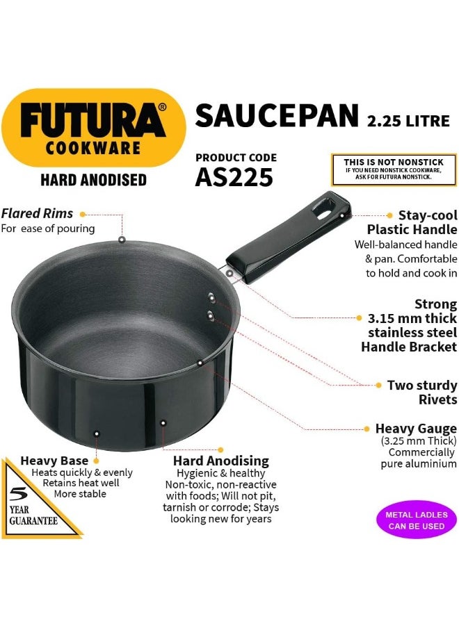 Futura Hard Anodised Saucepan Without Lid 3.25Mm Thick 2.25 Litre s Black