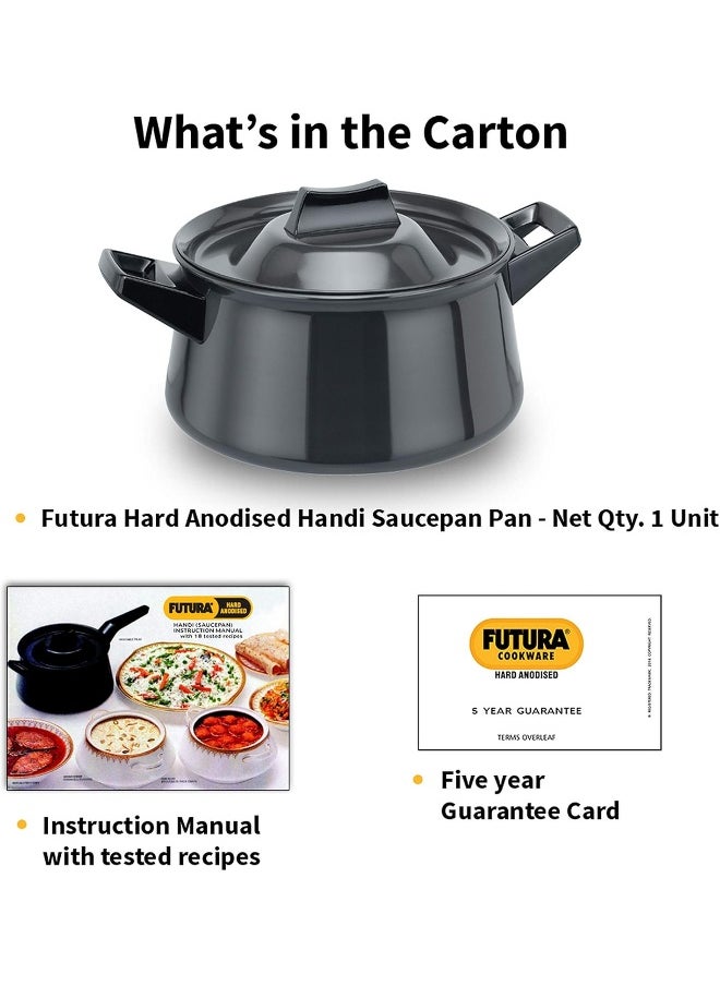 Futura Hard Anodised Handi Saucepan 3 Liter 21 cm 4.06 mm with 2 Short Handles Aluminium Black