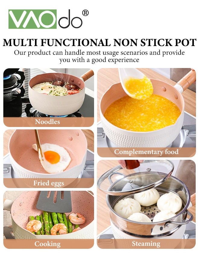 Stainless Steel Saucepan with Steamer Universal Milk Pot for All Stoves Lightweight Non-Stick Pan 22cm