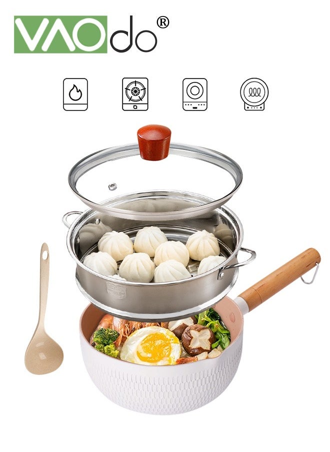 Stainless Steel Saucepan with Steamer Universal Milk Pot for All Stoves Lightweight Non-Stick Pan 22cm