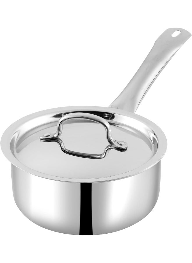 Vinod Platinum Triply Stainless Steel Saucepan with Lid - 1.6 Litres (16 CM), VTS016