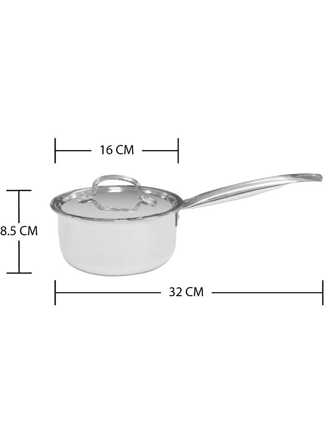 VINOD PLATINUM TRIPLY STAINLESS STEEL SAUCEPAN WITH LID - 1.2 LITRES (14 CM), VTS014, | INDUCTION & GAS FRIENDLY, COOKING POT