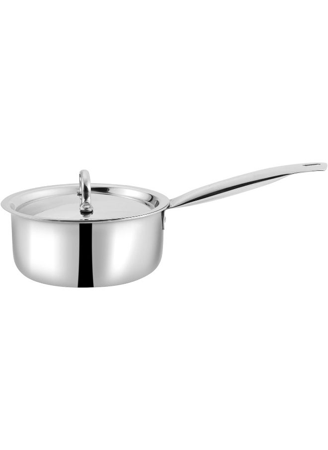 VINOD PLATINUM TRIPLY STAINLESS STEEL SAUCEPAN WITH LID - 1.2 LITRES (14 CM), VTS014, | INDUCTION & GAS FRIENDLY, COOKING POT