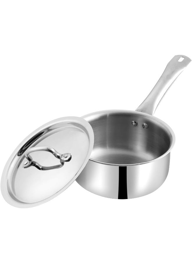 VINOD PLATINUM TRIPLY STAINLESS STEEL SAUCEPAN WITH LID - 1.2 LITRES (14 CM), VTS014, | INDUCTION & GAS FRIENDLY, COOKING POT