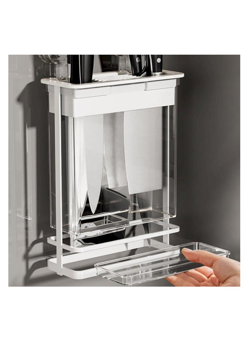 Wall-Mounted Suction Cup Knife Rack, Magnetic Knife Holder for Wall, Suction Cup Hanging Iron Knife Holder, No Drilling Magnetic Knife Block Utensil Organizer, Hanging Knife Rack for Home Kitchen