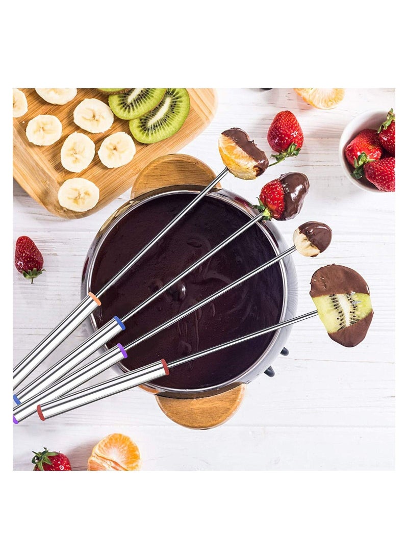 Stainless Steel Fondue Forks, 6 Pack 9.5 Inch Color-Coded Cheese Fondue Fork Stainless Steel Fruit Fondue Forks with Heat-blocking Handle for Chocolate Fountain Cheese Hot Pot Barbecue Marshmallows