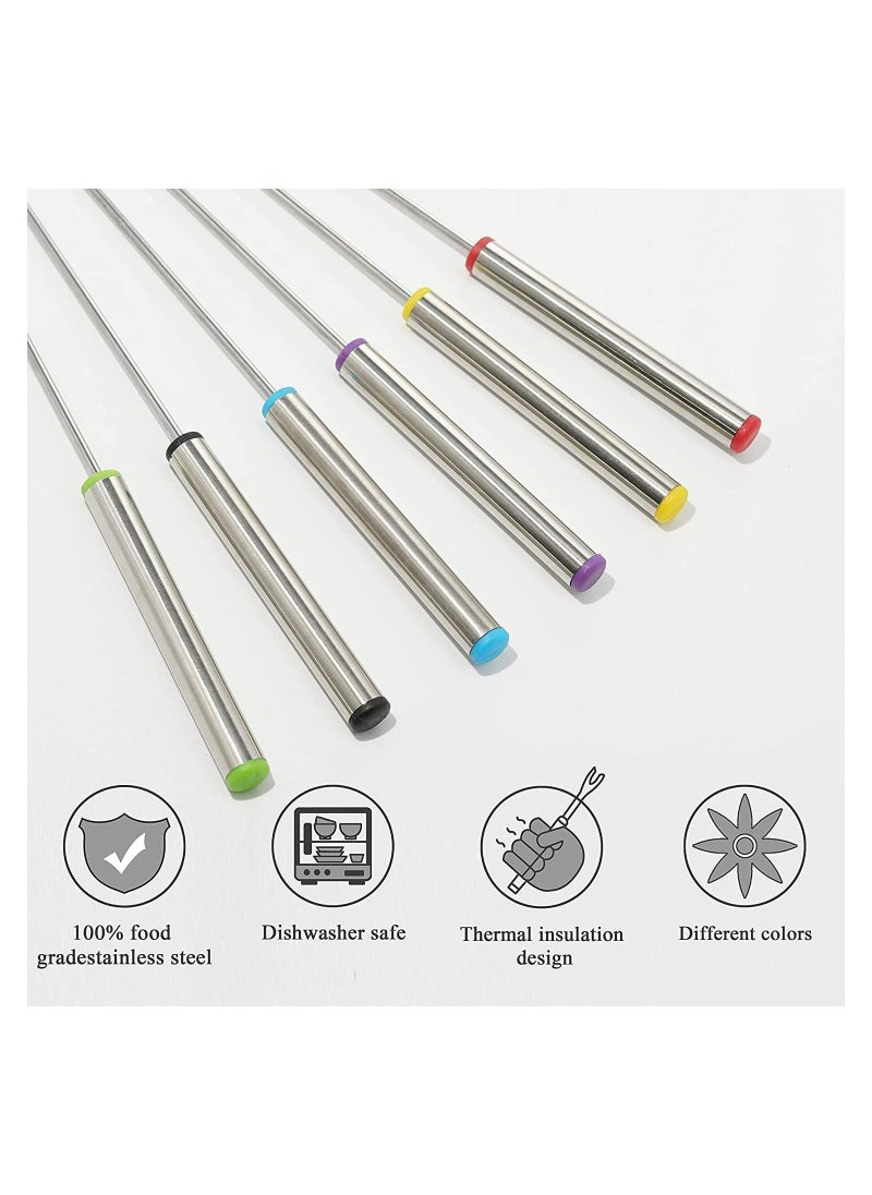 Stainless Steel Fondue Forks, 6 Pack 9.5 Inch Color-Coded Cheese Fondue Fork Stainless Steel Fruit Fondue Forks with Heat-blocking Handle for Chocolate Fountain Cheese Hot Pot Barbecue Marshmallows